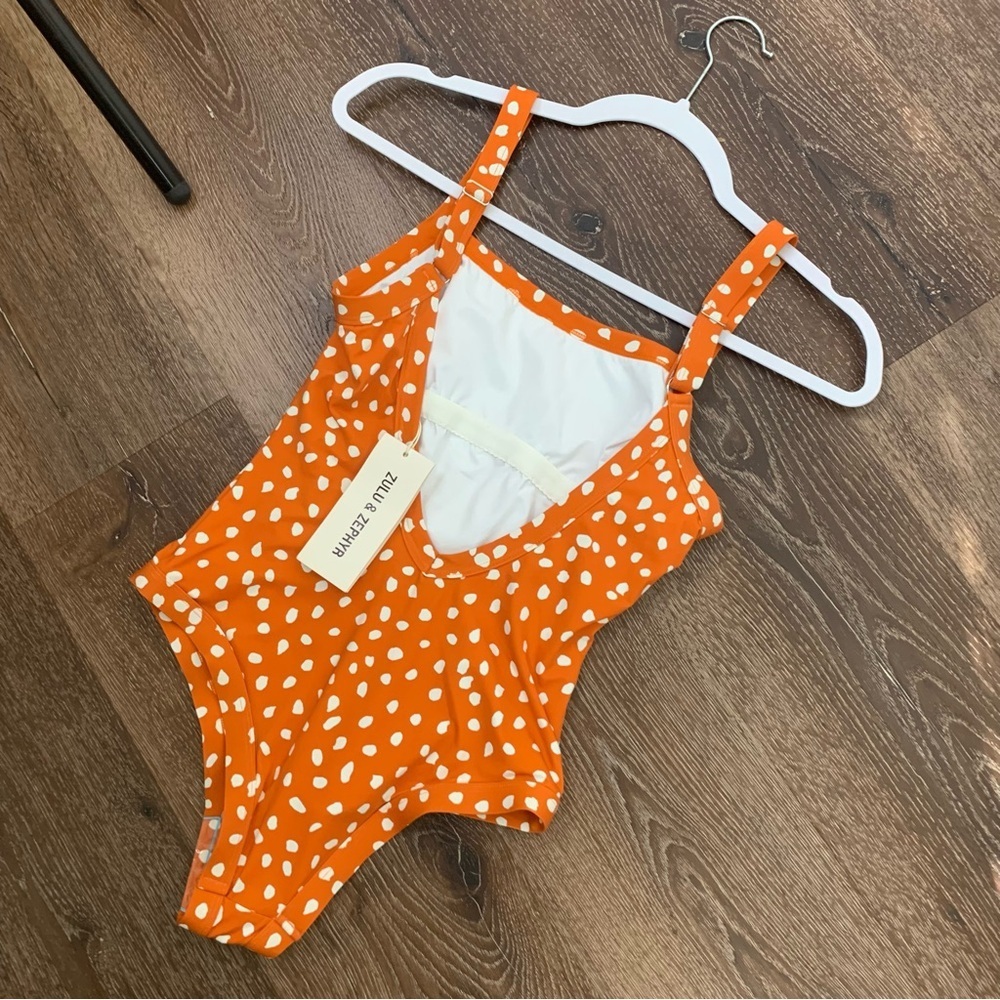 Zulu & Zephyr Womens Amber orange polka dot one piece swimsuit S NWT - Picture 6 of 10